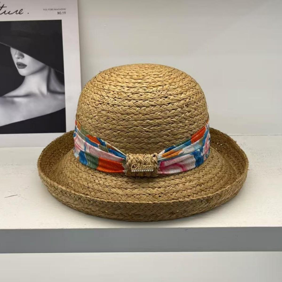 

French raffia hat women s elegant sun hat dome curled top hat seaside vacation beach hat sun protection straw hat One size fits all, adjustable светло-коричневого