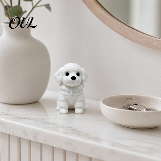 Sitzender Hund Ornament 3D Gedruckte Figur, Mini Weiße Statue für Schreibtisch Moderne Dekoration, Tierform Home Office Bücherregal Welpe Dekorative Skulptur