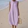 Women's Fashion Casual Sleeveless Round Neck Solid Color Elegant Temperament Dress