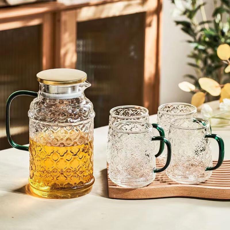 Shangqi Begonia Flower Glass Cold Water Pitcher Set