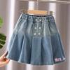 Girls' Denim Pleated Skirt Summer New A-line Half Body Skirt Children's Shorts Skirt
