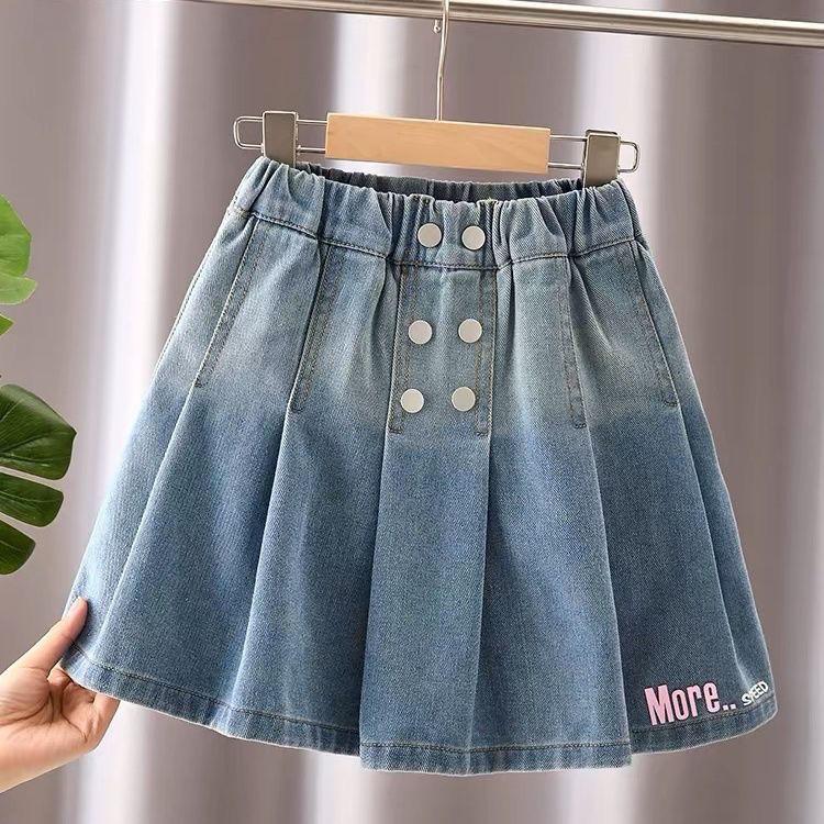 Girls' Denim Pleated Skirt Summer New A-line Half Body Skirt Children's Shorts Skirt