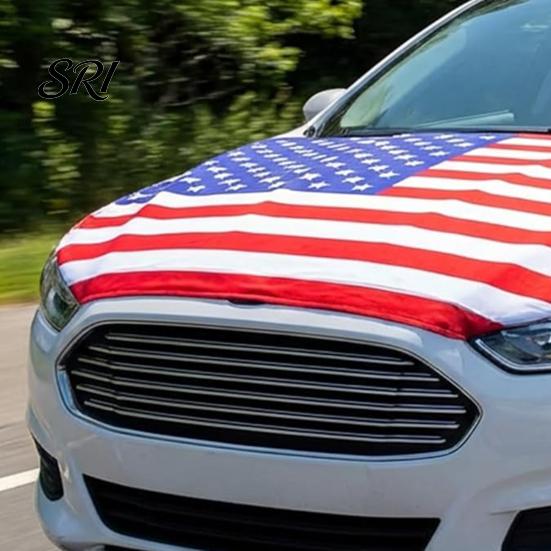 Easy Install Hood Cover American Flag Car 63 X 47 Inch Stretchable Polyester Spandex Fabric Fits Most Cars Trucks SUVs with Small Decorative