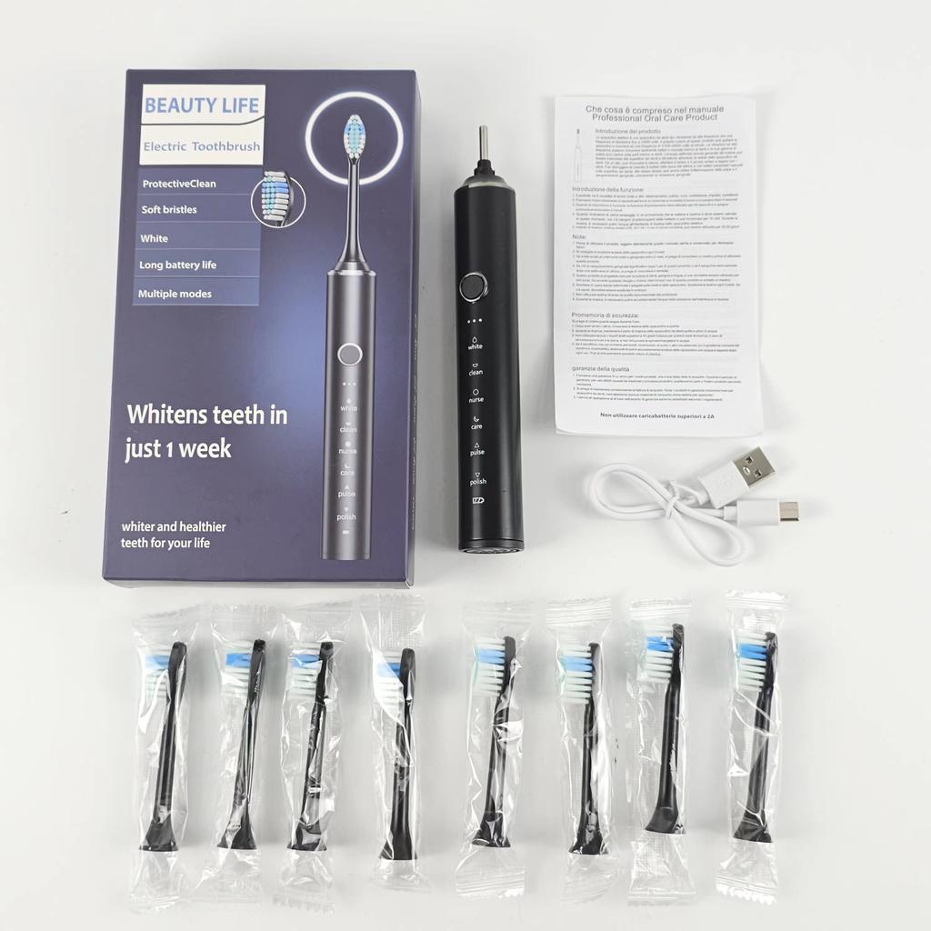 8 Brush Heads Travel Case Smart Rechargeable Electric Toothbrush with 4 Modes Deep Clean and Waterproof Features