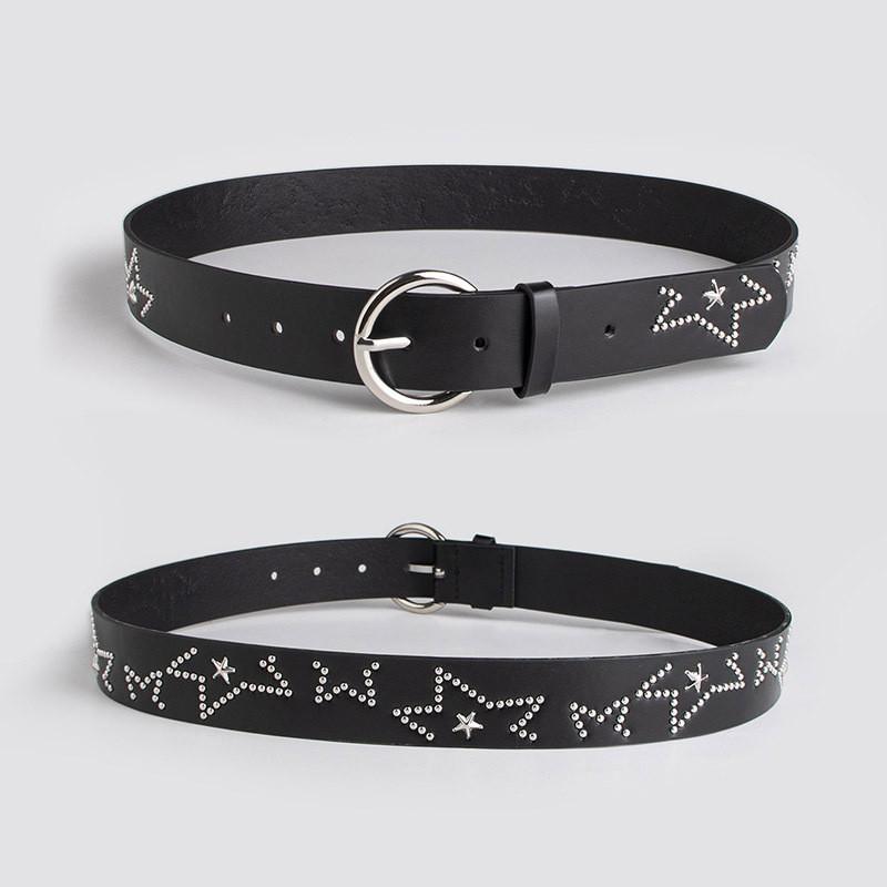 Womens Pu Fashionable Belt With Dot Patterned Studs Alloy Buckle Street Style