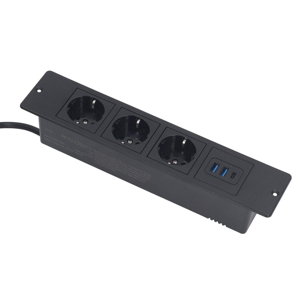 Versenkbare Steckdosenleiste 3x Steckdosen 2x USB A 1x USB C PD20W Anschlüsse Tischsteckdose mit 1,5 m Kabel Standard
