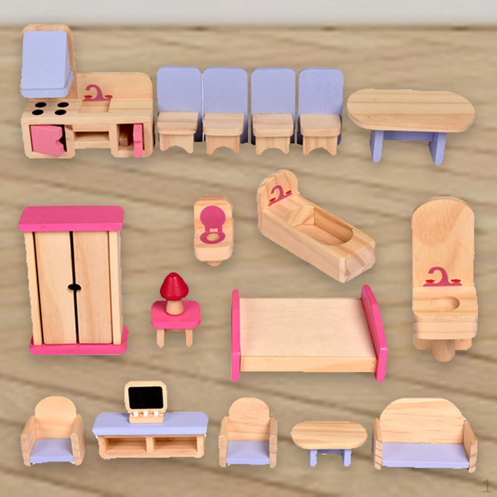 1/12 Scale Doll House Simulation Wood Desk Furniture Set for Living Scene Decor Pretend play