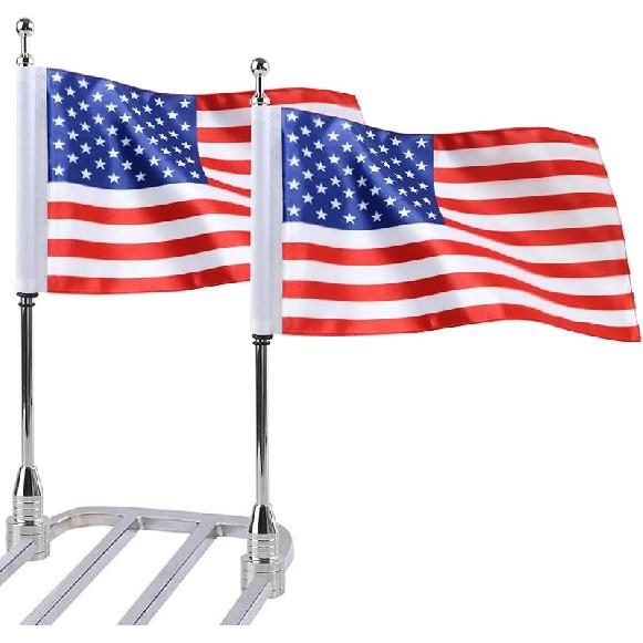 2Pcs 6" X 10" Motorcycle Flags American Flag For Harley Davidson Yamaha Honda Goldwing CB VTX CBR Chrome Stainless Steel Motorcycle Flagpole Mount
