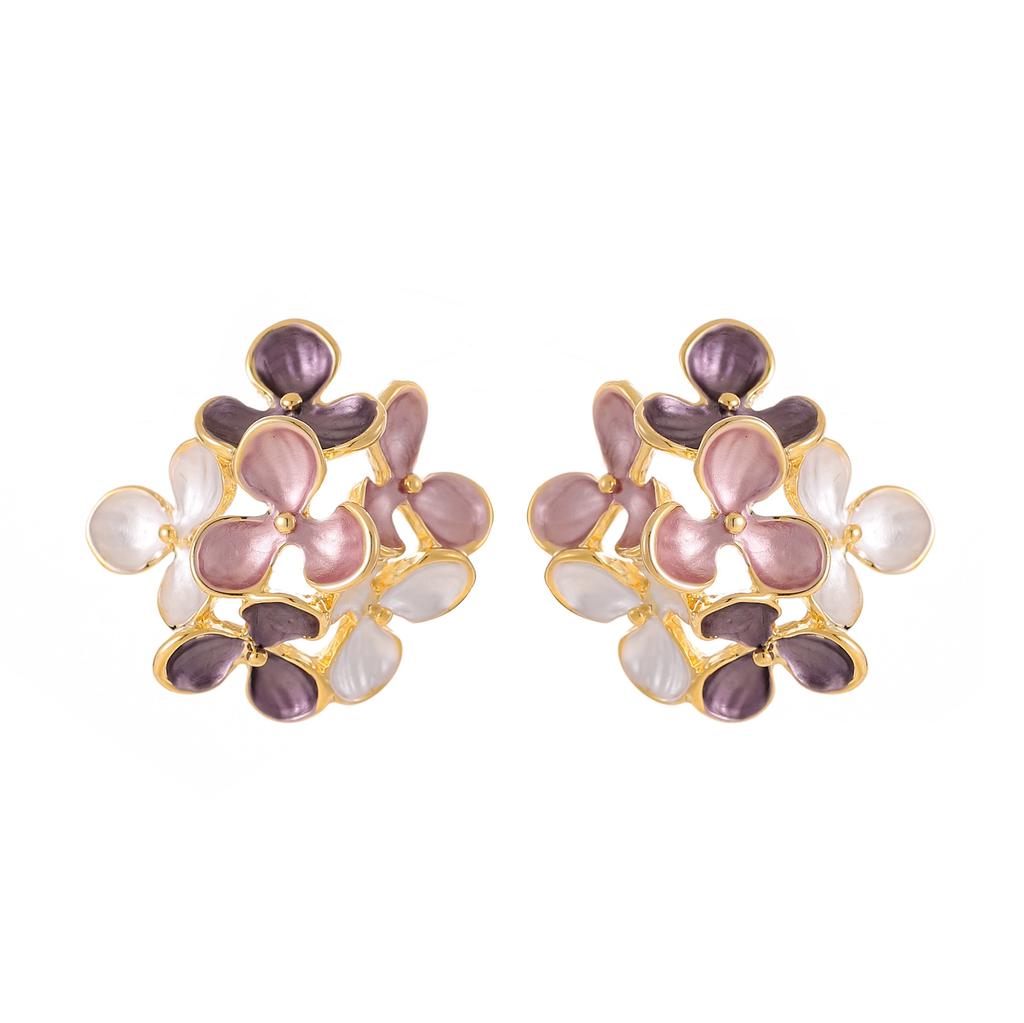Sweet temperament small fresh drop glaze hollow flower leaf stud earrings light luxury niche high-end fairy earrings