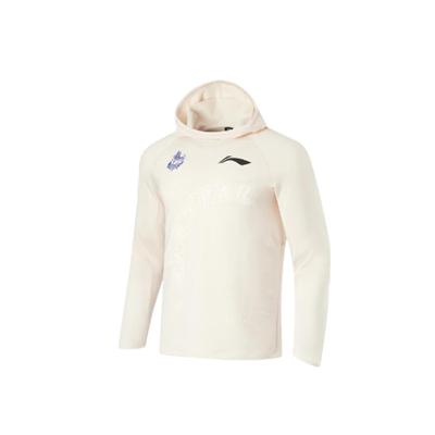 Li Ning Serie All-Star CBA Stagione 23-24 Distretto Nord Stampa Logo Felpa con Cappuccio Manica Lunga Raglan Maglietta da Uomo Top Rock-Bianco-Grigio ATLU157-2