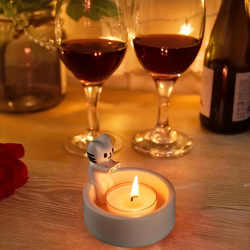 1pc WhimsyCat Ceramic Kitten Candle Holder - Encaustic Finish Tabletop Animal Theme Decor for Christmas, Halloween,Easter,Thanksgiving,Valentine'S Day