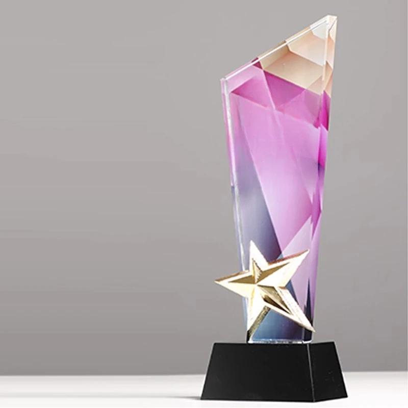 Customized Pentagram Crystal Trophy, Color Printing Prize Sports Movie Award Outstanding Employee Souvenir, Home Decoration, 1Pc