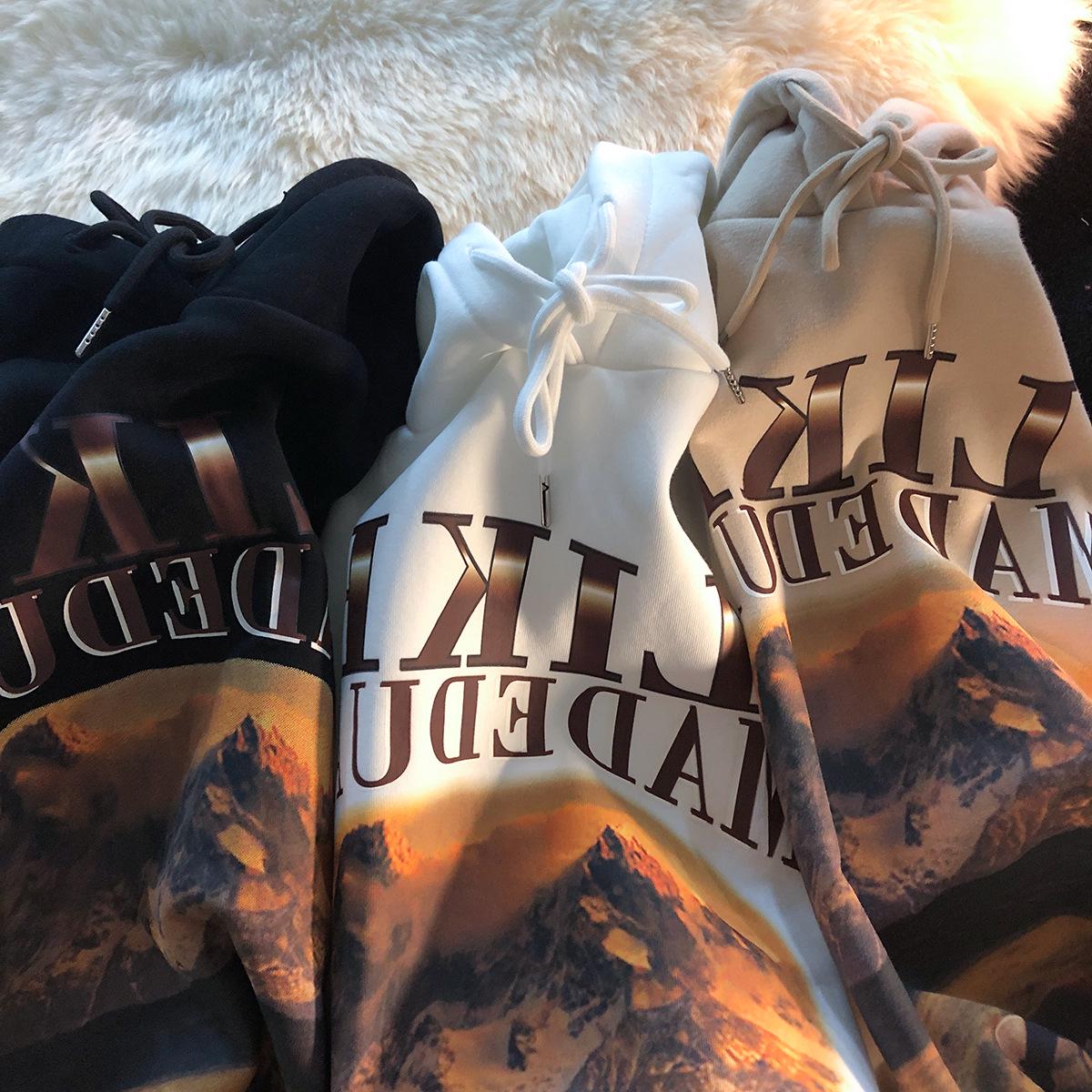 

Худи из флиса в корейском стиле на осень/зиму - Свободный крой, унисекс, с принтом M