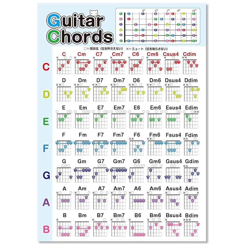 A4 size guitar chord chart, guitar chords, A4 chords, guitar chords, guitar lessons, guitar practice, staff notation whiteboard, keyboard cards,