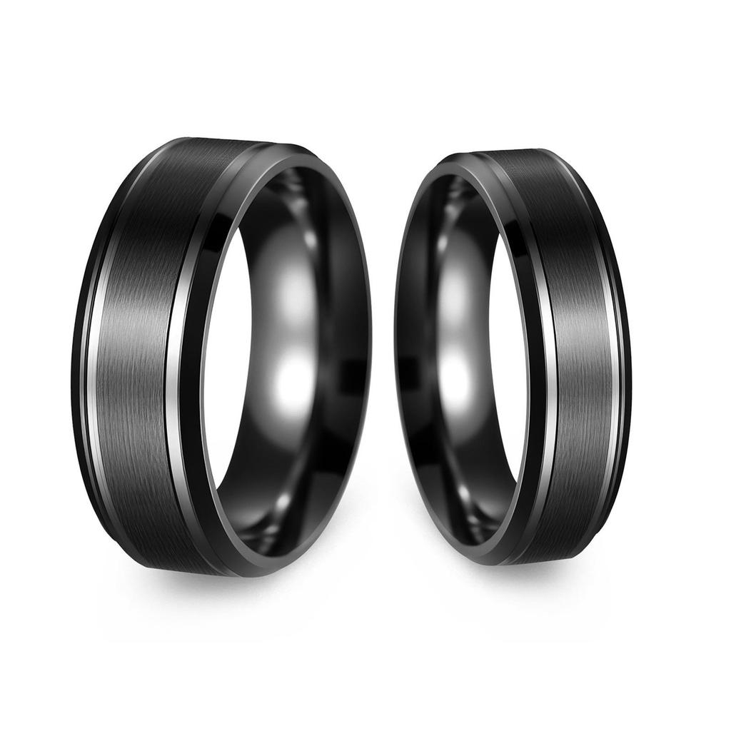 Matte Bevel Stainless Steel Couple Ring - 8/6mm Wide, 18K Gold Plated