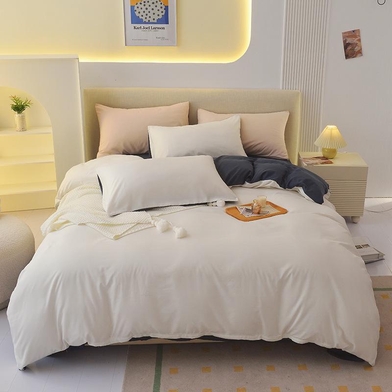 "Pure Color Sanded Four-Piece Bedding Set - Simple Style Quilt, Bedsheet for Dorms, Autumn/Winter."