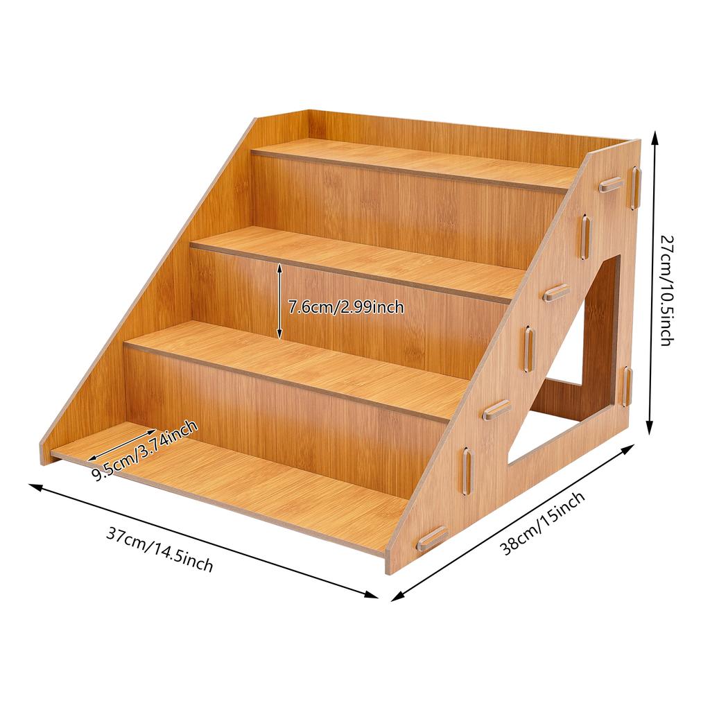 4-Pack 4-Tier Retail Display Rack, 15x14.5x10.5in Log Color - MDF Tabletop Stand for Cupcakes/Desserts/Soaps
