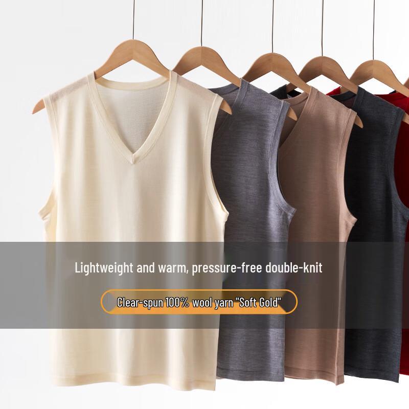 Hengyuanxiang Men's 100% Wool V-Neck Knitted Vest