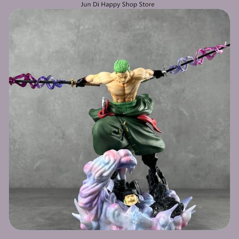 27CM One Piece Roronoa Zoro Dual Swapable Head Three-Sword Style And Anime Model Statue For Birthday Gift
