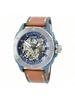 Herren-Automatik-Mechanik-Uhr, Lederarmband, 3-Zeiger-Design, Edelstahlgehäuse/Kratzfestes Glas ME3135