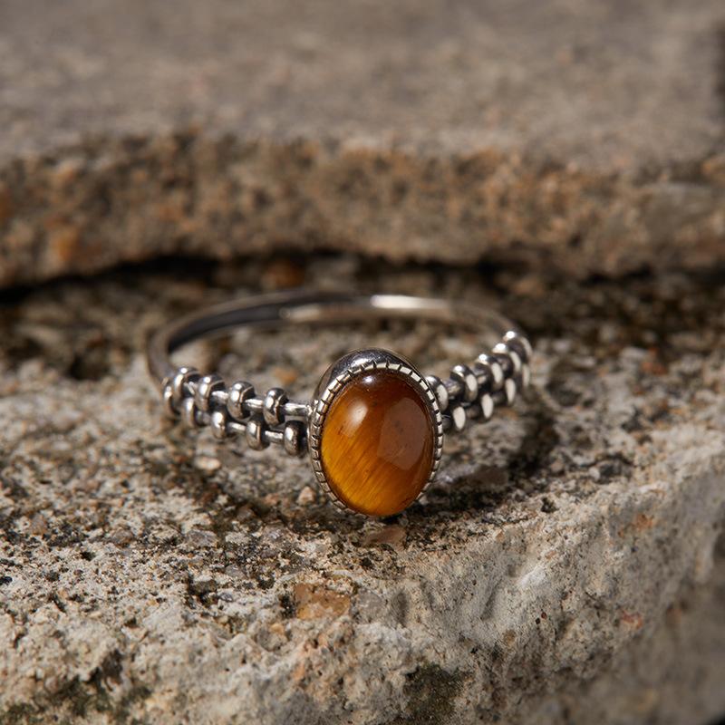 Bague Trésor Vintage Thaïlandaise Argent S925 Argent Sterling Jaspe Naturel Œil de Tigre Cyanite Colorée Bijoux pour Femmes