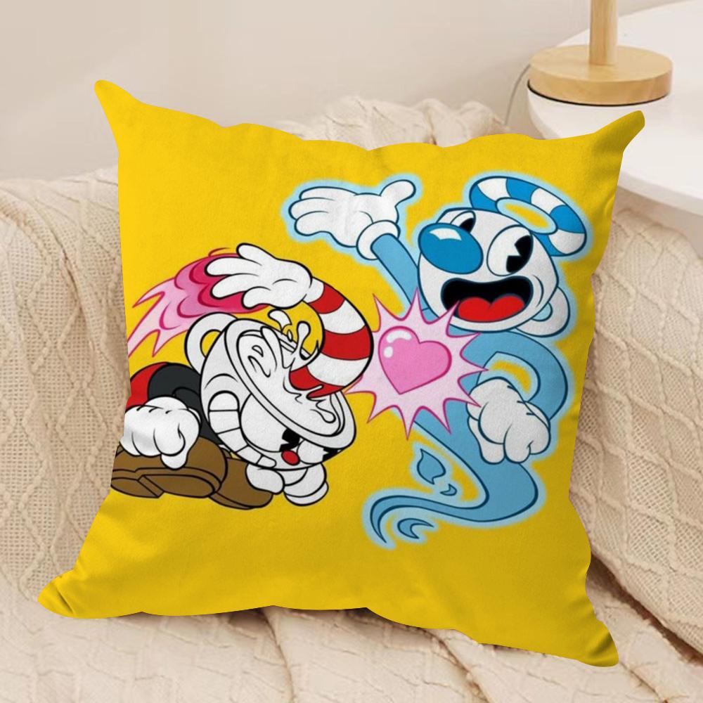 Милая игровая наволочка C-Cuphead, шелковистая коротковорсовая наволочка для диванной подушки, скрытая молния, мягкий пылезащитный чехол для домашнего декора 30cmx30cm