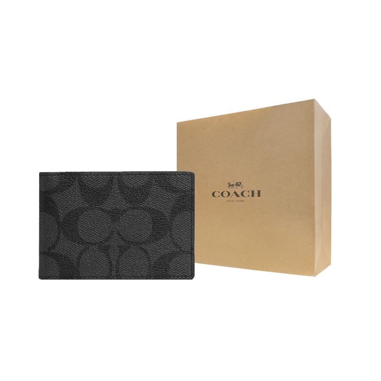 Coach Billfold Wallet 10 Classic Monogram Folded Solid Color Simple Fashion Card Slot ID Holder Coated Canvas With Calfskin Unisex Wallet CM166-QBMI5