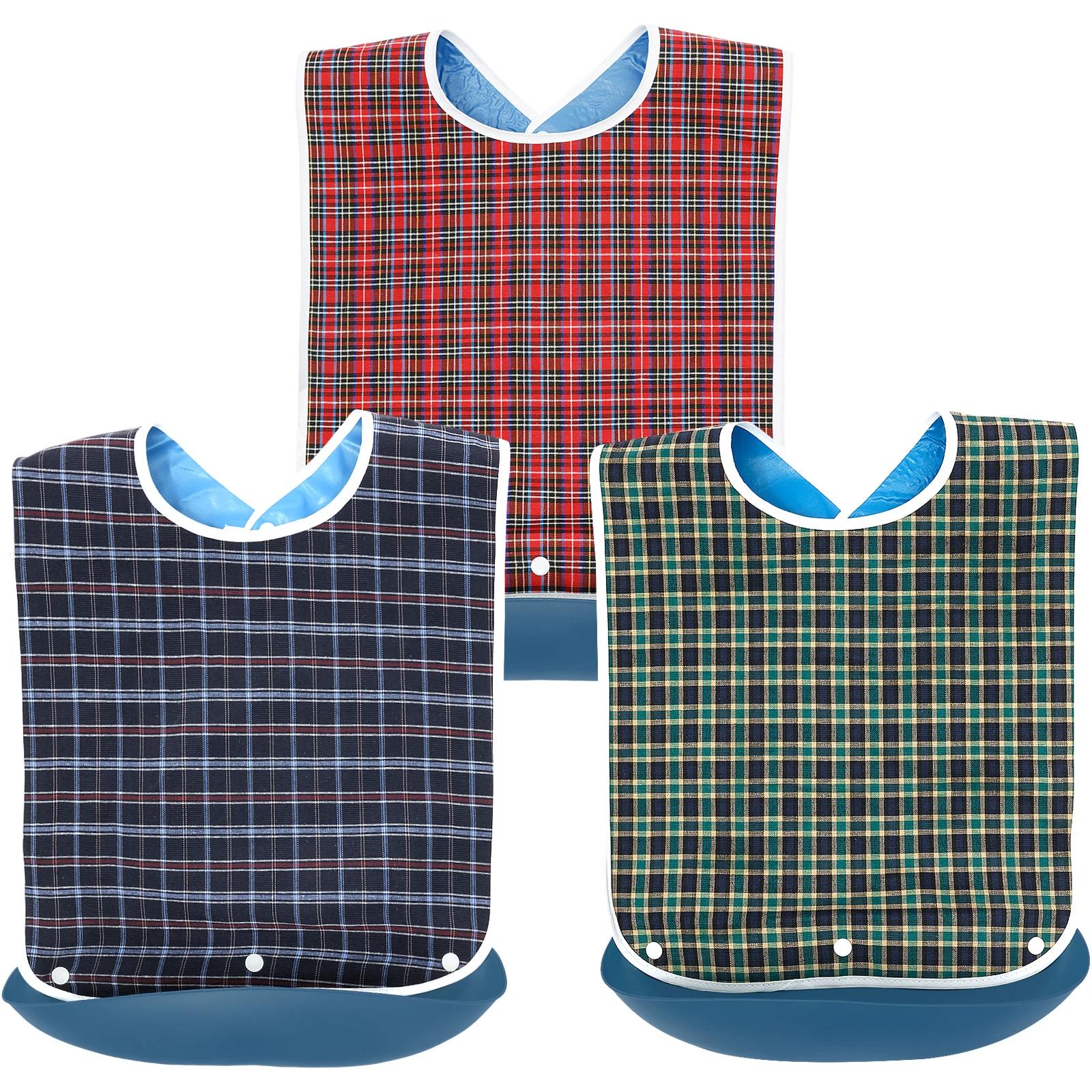 

3Pcs Adult Waterproof Adult Mealtime Bib Cloth Protector Disability Aid Apron With Crumb Catcher for Elderly Patient Bedridden