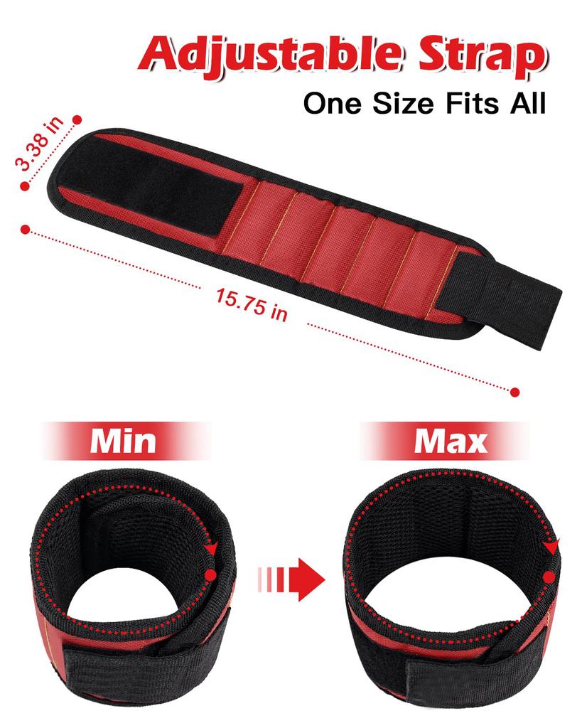 Magnetic Wristband Comes with 10 Strong Magnets Wrist Power Repair Tool Accessories for Screws Nails Bolts Drills Fasteners DIY