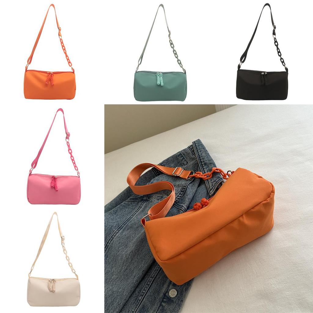 Boston Style Casual Canvas Pillow Bag With Chain Detail For Daily Use