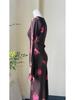 French Luxury Mulberry Silk Printed Dress: Women's Long Sleeve Slim Waist Elegant Vacation Style High-End Summer Skirt