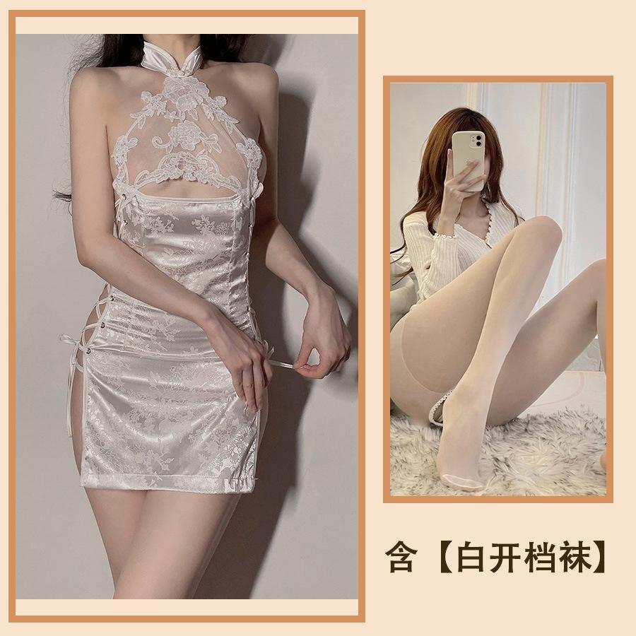 Sex Clothes, Sexy Cheongsam, Tempting Passion Wind Straps, Stimulating Hollowed-out Breasts, One-piece Uniform with Women