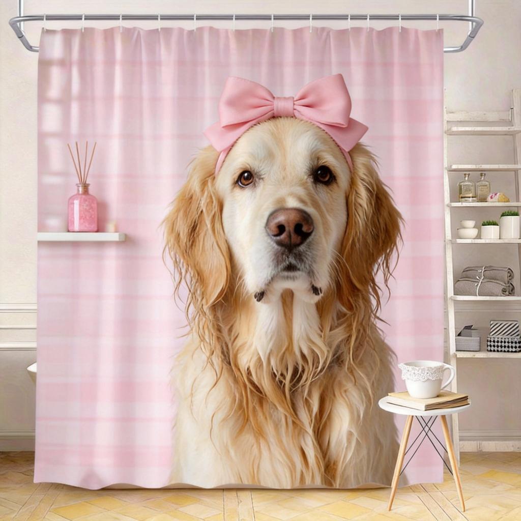 Golden Retriever Duschvorhang 180x180cm – Hund in Handtuch gewickelt, Geschenk für Hundeliebhaber, 12 Haken Badezimmer dekorativer Duschvorhang