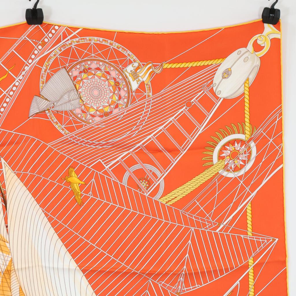 HERMES [Excellent Condition] Tuiga Sailboat Silk Carre90 scarf OrangeUsed