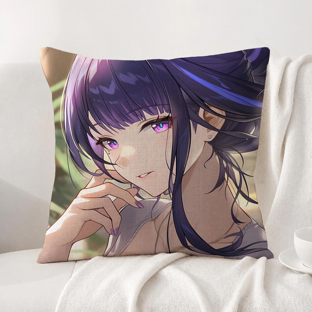Genshin Impact Raiden Shogun Cushion Cover Natural Linen Pillowcase Set AllinOne Decor Cushion Cover for Sofa Bedroom Chair