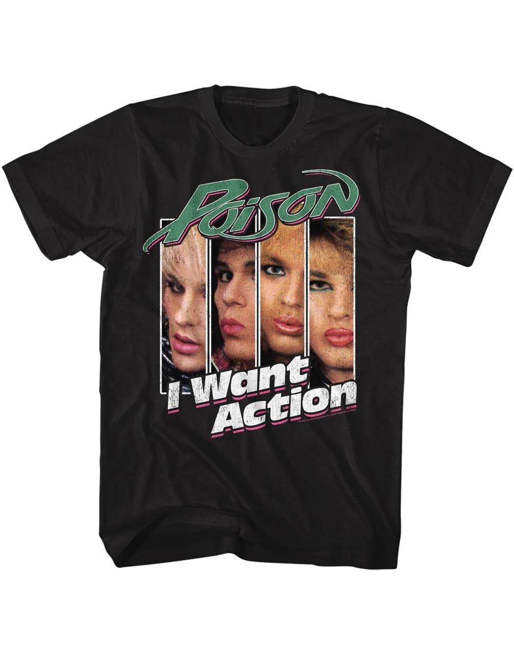 

Poison I Want Action Band Boxed Photo s Men s T Shirt 80 s Rock Music Band Merch S