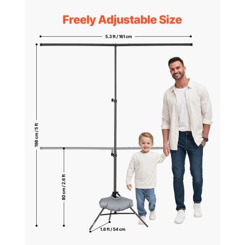 VEVOR Backdrop Stand, 5 x 6.5 ft Adjustable Photo Backdrop Stand Kit, Portable Background Backdrop Stand with 3 Crossbars
