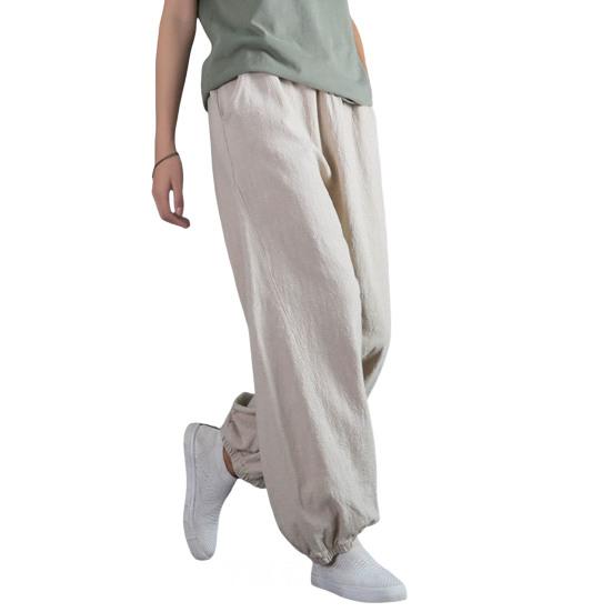 Women Harem Pants Elastic High Waist Casual Trousers with Pockets Solid Color Loose Fit Wide Leg Bloomers