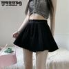 WTEMPO Female Summer Solid A-line Pleated Skirts Women's Elegant Elastic High Waist Slim Casual Wide Leg Black Shorts Skirt
