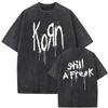 Washed Vintage Rock Band Korn Freak on A Leash Double Sided Print T Shirt Men Gothic Casual Oversized Tees Unisex Summer Tshirt