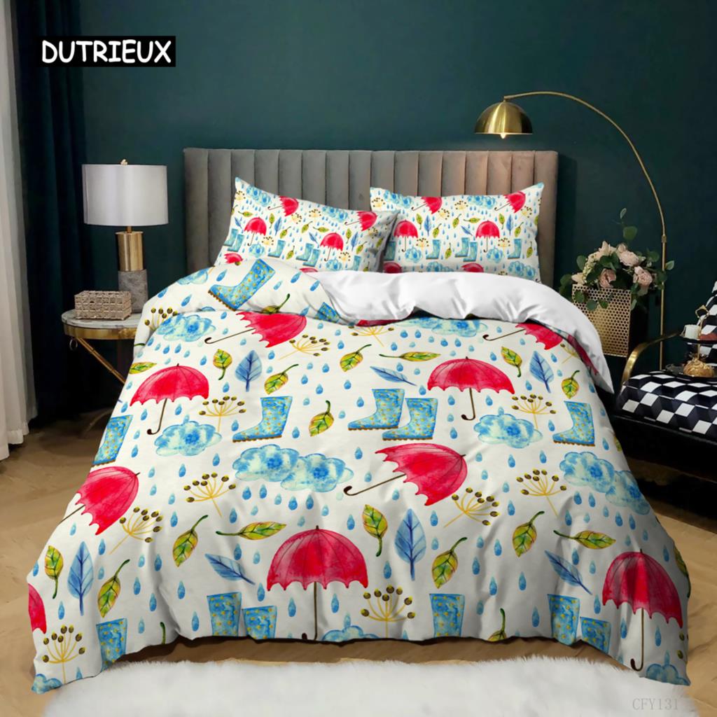 Bettbezug mit Regenschirm, bunter Regenschirm-Bettbezug, Bettwäscheset im Cartoon-Stil für Kinder und Jugendliche, Queen-Size-Bettbezug aus Polyester