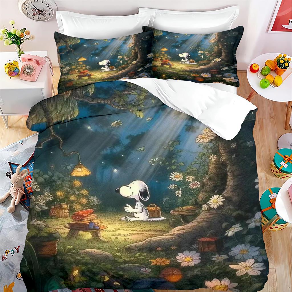 Snoopy Cartoon Duvet 3-Piece Set Quilt Cover King Size Cute Teenager Bedding Children Room Decor Home Anime Gifts For Kids