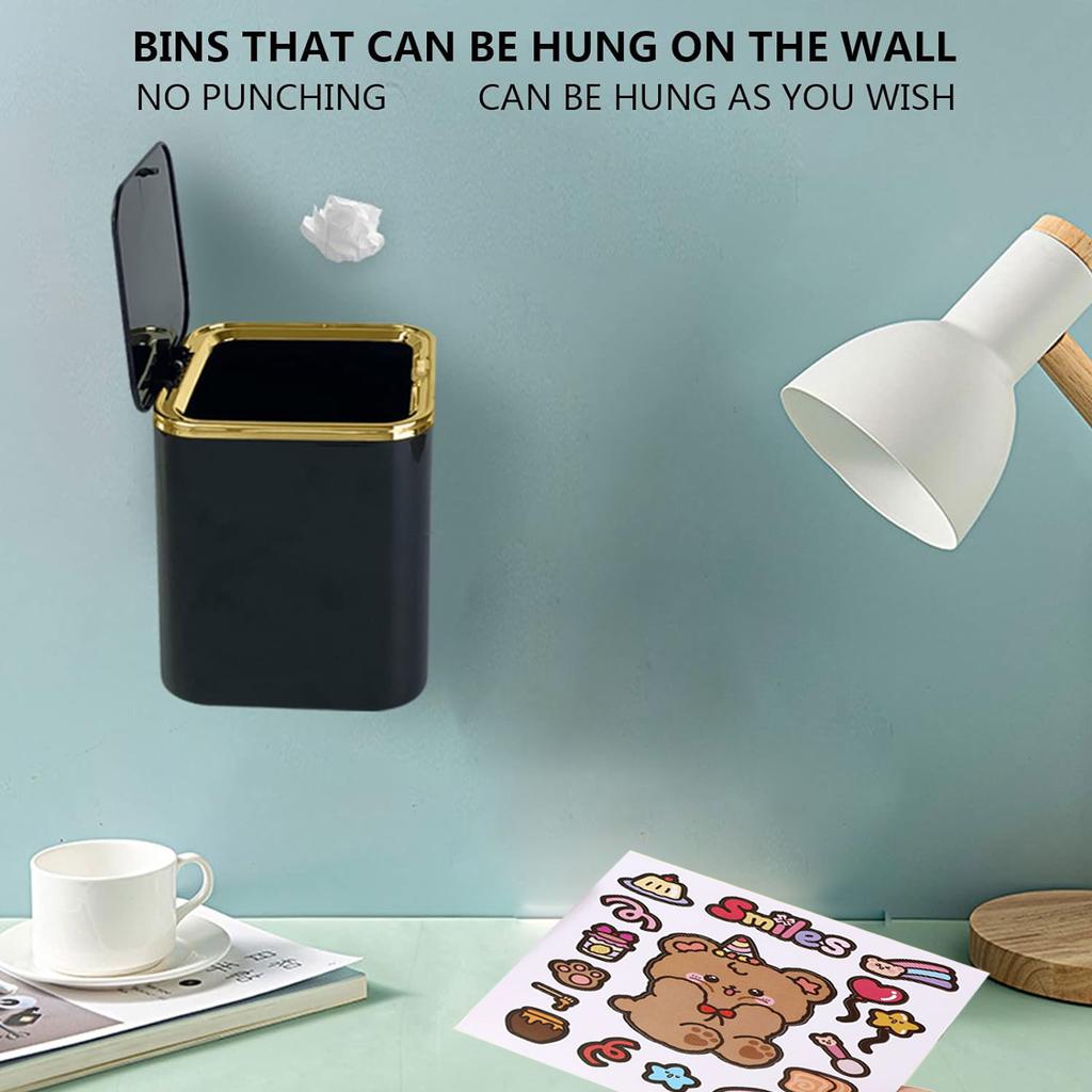 Mini-Abfalleimer mit Deckel 2L Desktop-Müllkorb Tisch Kunststoff-Mülleimer Bürobedarf Abfalleimer für Esszimmer Badezimmer Auto