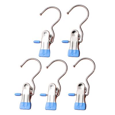Clip per stendere i vestiti multifunzionale da 5 pezzi con gancio Gancio per clip in metallo rivestito in gomma salvaspazio in acciaio inossidabile