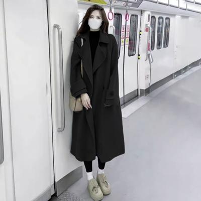 Manteau d'hiver pour femme, col rabattu, poches, mi-long, couleur unie, cardigan croisé, coupe ample, manches longues, thermique, pour les déplacements