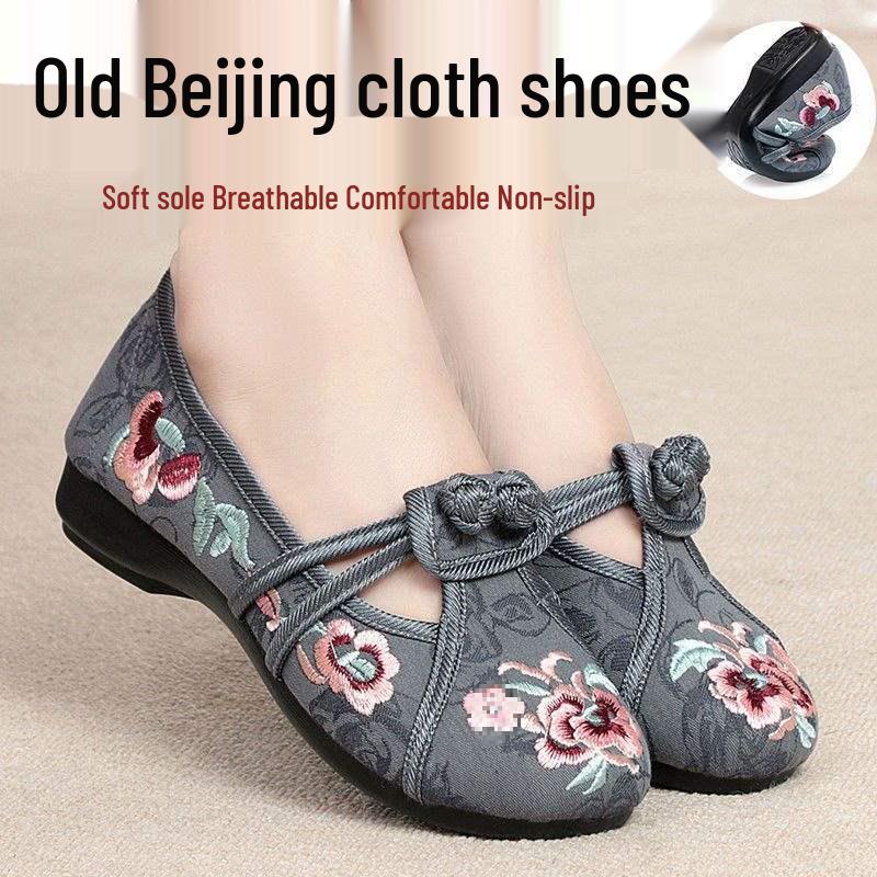 Dames Hanfu Geborduurde Etnische Zachte Zool Ronde Neus Antislip Stoffen Schoenen