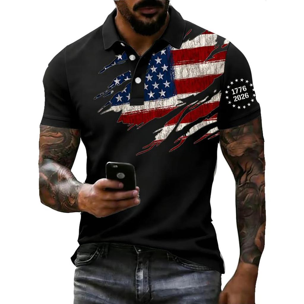 Men's Loose And Casual Flag-print T-shirt, Short Sleeve Shirt
