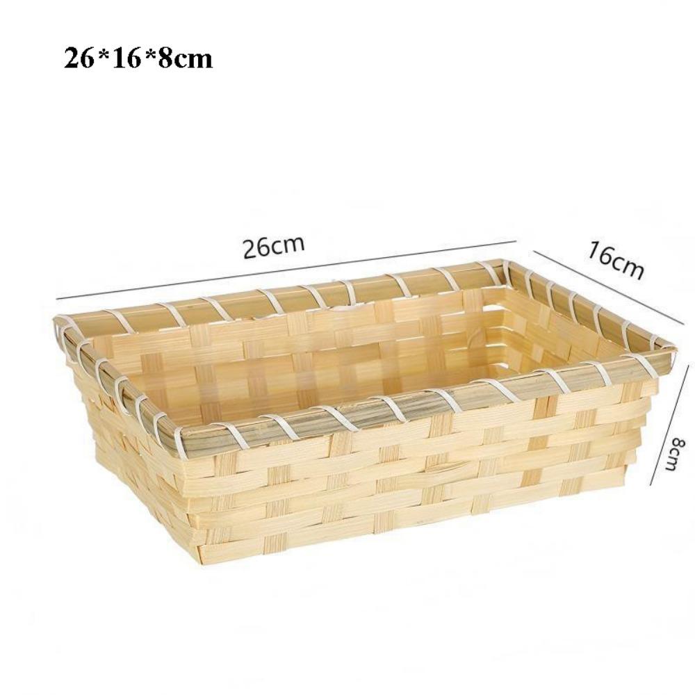 Natural Color Woven Wicker Bread Basket Simple Square Bamboo Basket  Home Shop Display 26*16*8cm