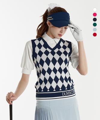 Duvik Women'S V-Neck Modern Argyle Pattern Vest Dd2Wsv251 (A Type)