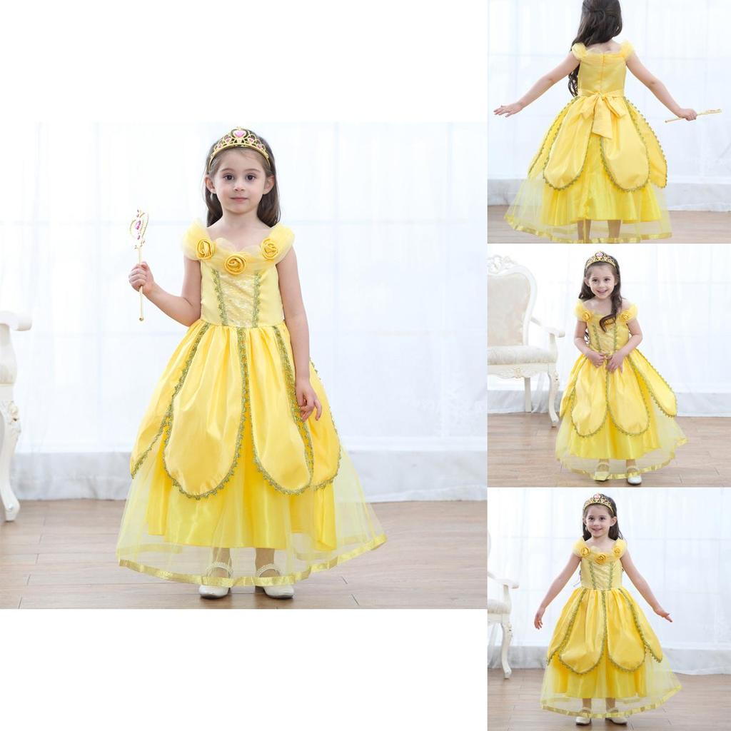 Enchanting Girls Belle Cosplay Princess Dress Yellow Ball Gown For Fancy Parties